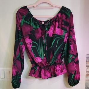 Michael Kors Black and Pink Floral Blouse